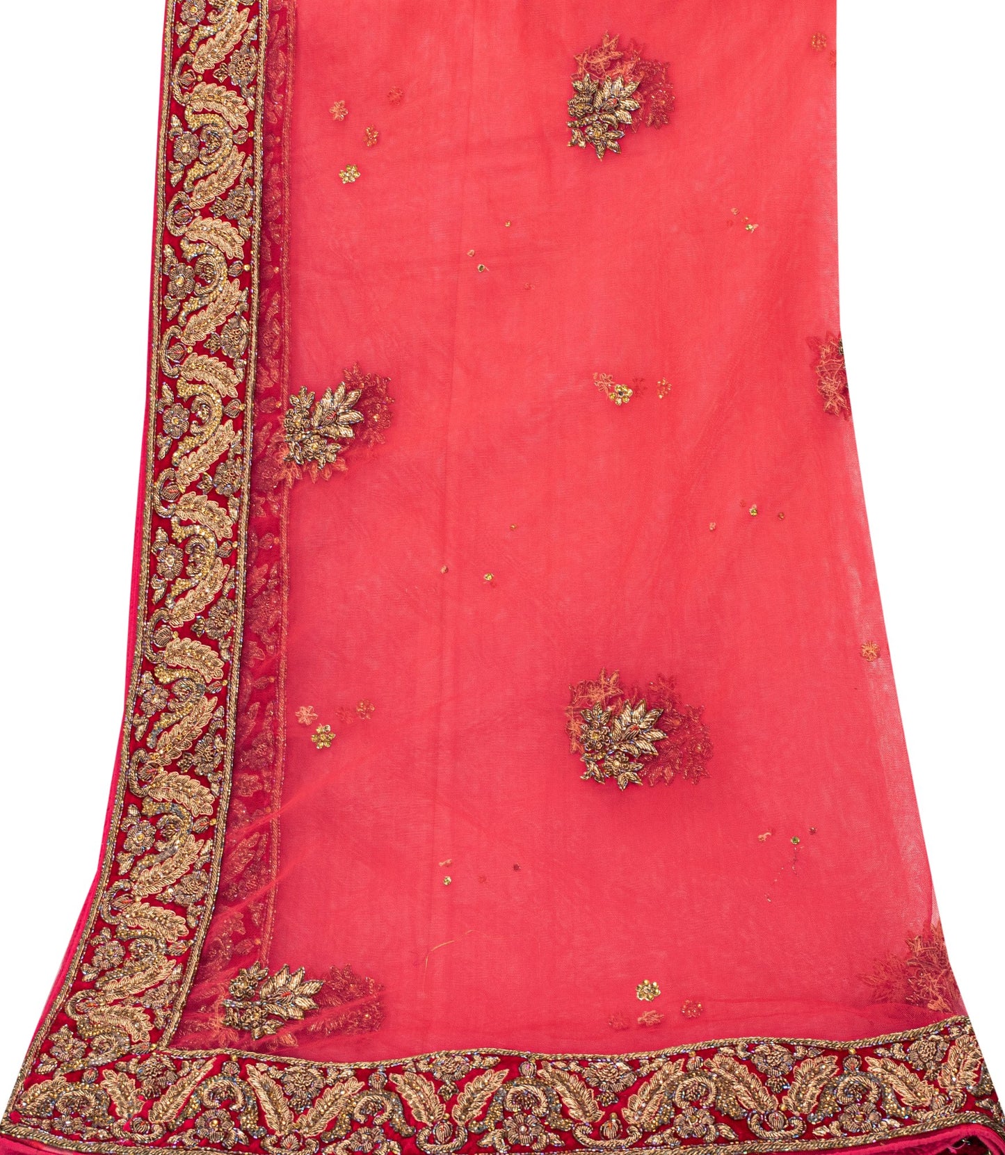 Sanskriti Vintage Pink Net Dupatta/Stole Hand Embroidery Zardozi Dabka Neck Veil