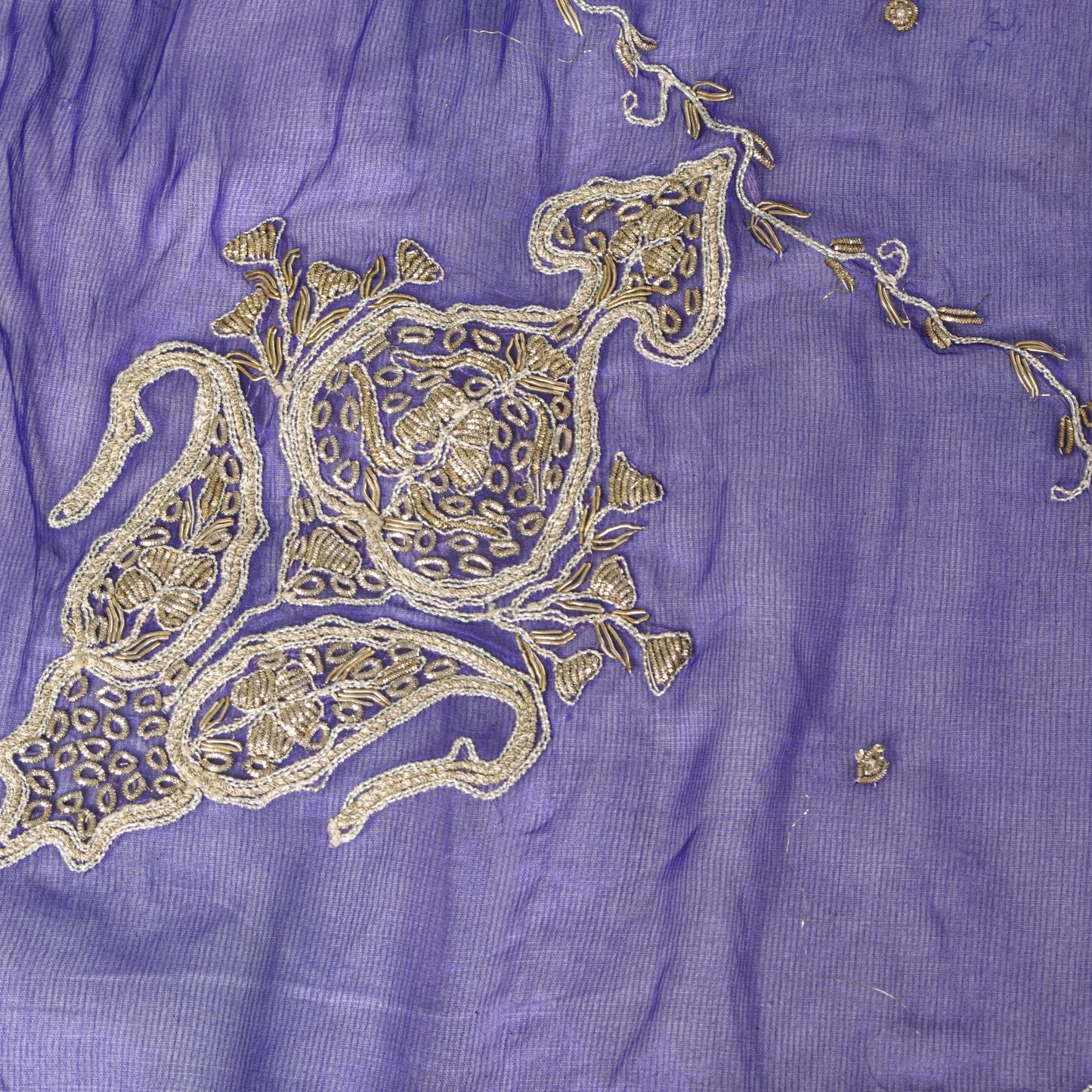 Sanskriti Vintage Blue Soft Art Silk Dupatta/Stole Hand Embroidery Zardozi Dabka