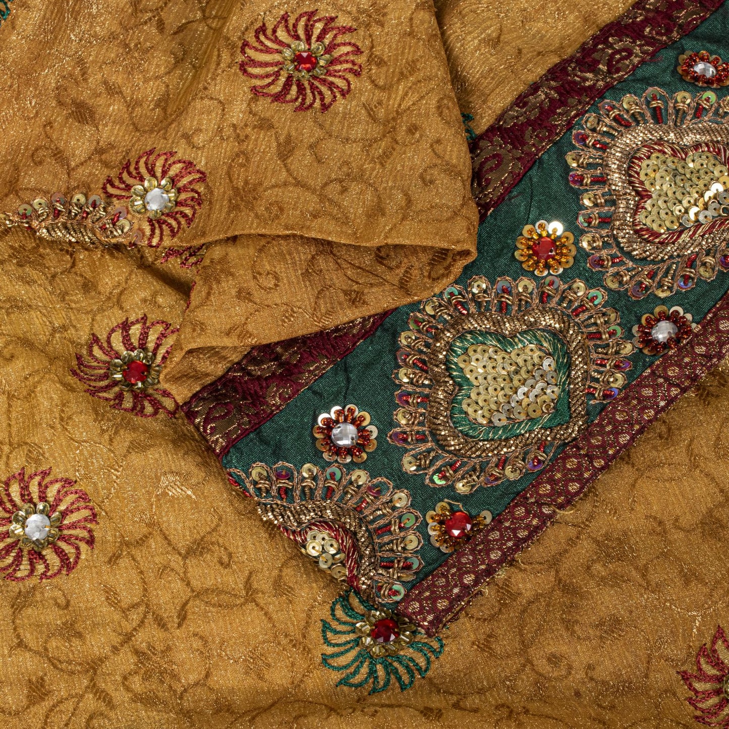 Sanskriti Vintage Golden Pure Chiffon Dupatta/Stole Hand Embroidery Beads Veil