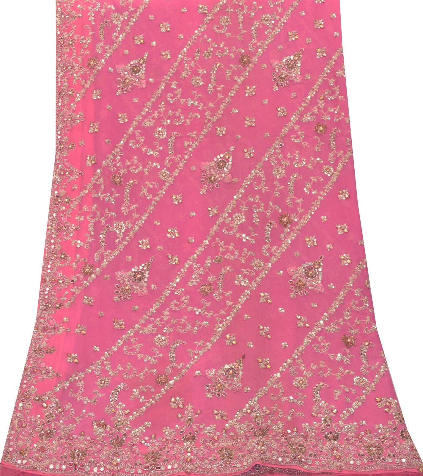 Sanskriti Vintage Pink Pure Georgette Silk Dupatta/Stole Hand Embroidery Zardozi