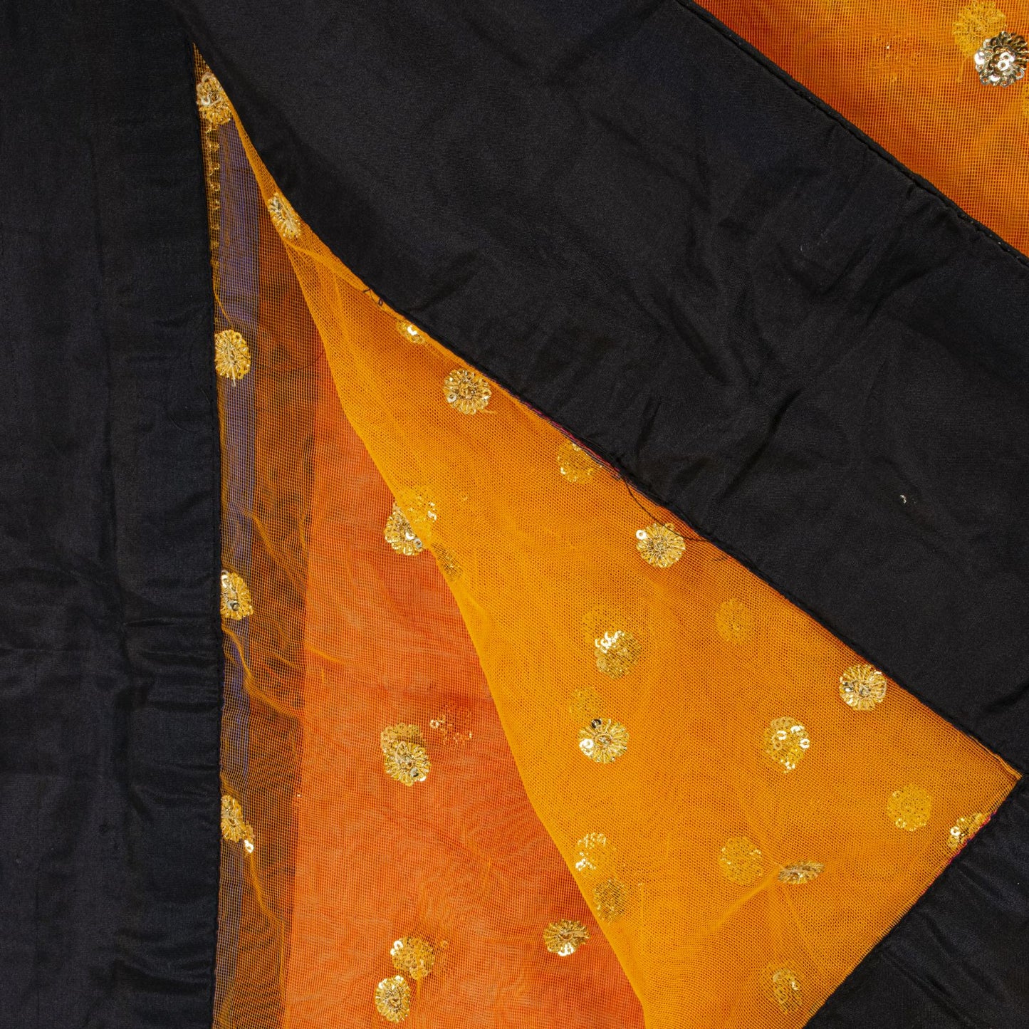 Sanskriti Vintage Net Mesh Orange Dupatta/Stole Hand Embroidery Dabka Sequins