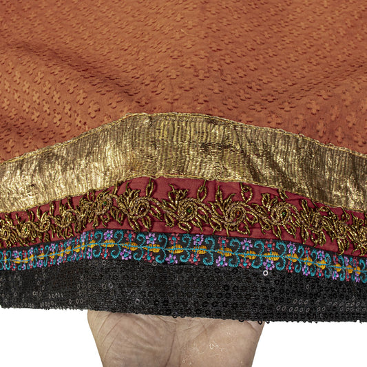 Sanskriti Vintage Yellow Pure Crepe Dupatta/Stole Dabka-Fabric Patch-Print Veil