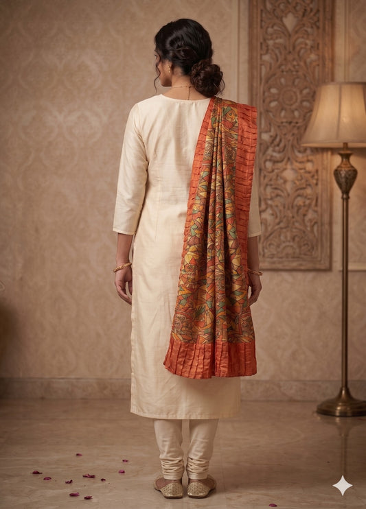 Sanskriti Vintage Pure Silk Multicolor Dupatta/Stole Hand Beaded-Abstract Print