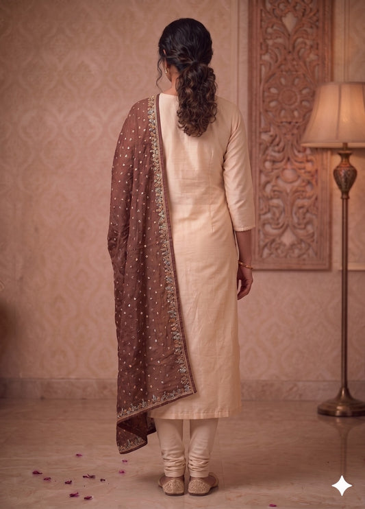 Sanskriti Vintage Brown Pure Georgette Dupatta/Stole Hand Beaded-Sequins Veil