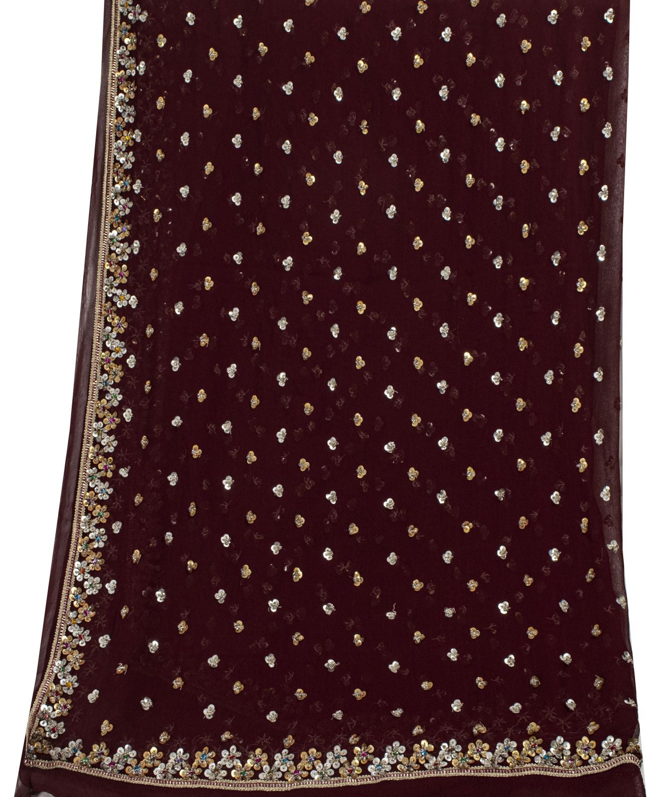 Sanskriti Vintage Brown Pure Georgette Dupatta/Stole Hand Beaded-Sequins Veil