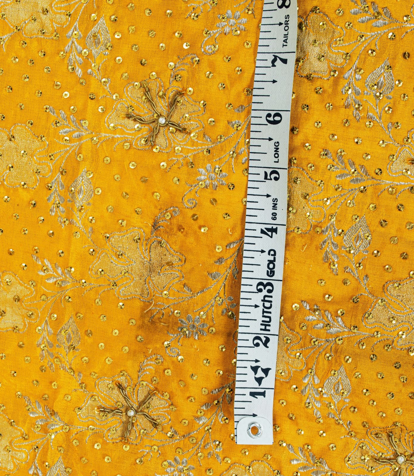 Sanskriti Vintage Yellow Pure Silk Dupatta/Stole Hand Embroidery-Woven Sequins