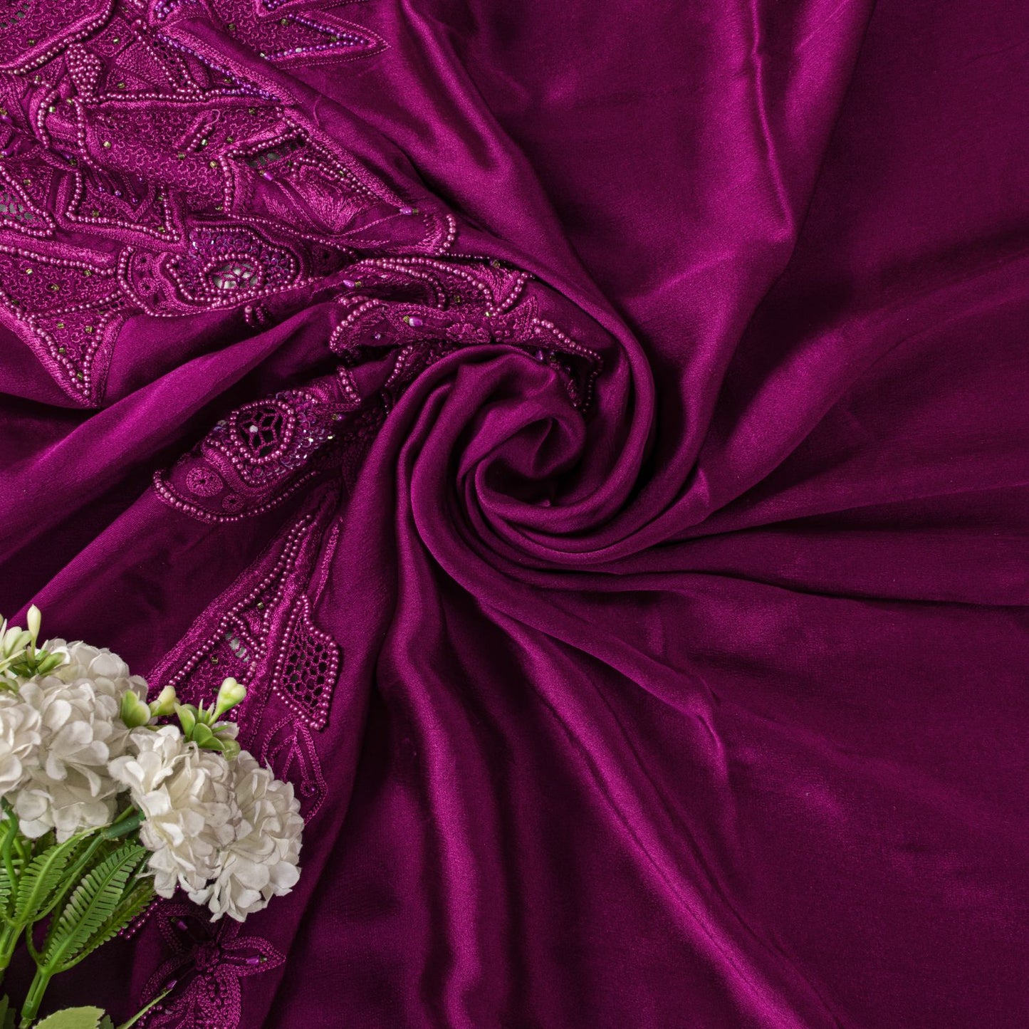 Sanskriti Vintage Magenta Pure Silk Dupatta Heavy Embroidery Floral Beaded Stole