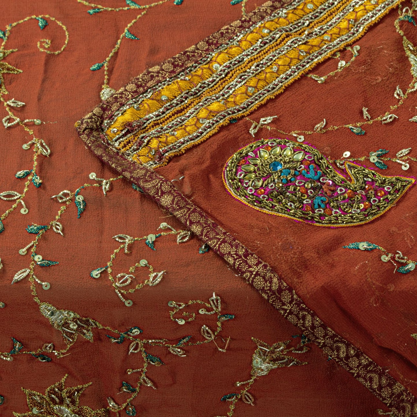 Sanskriti Vintage Brown Pure Georgette Dupatta/Stole Hand Embroidery ZardoziVeil