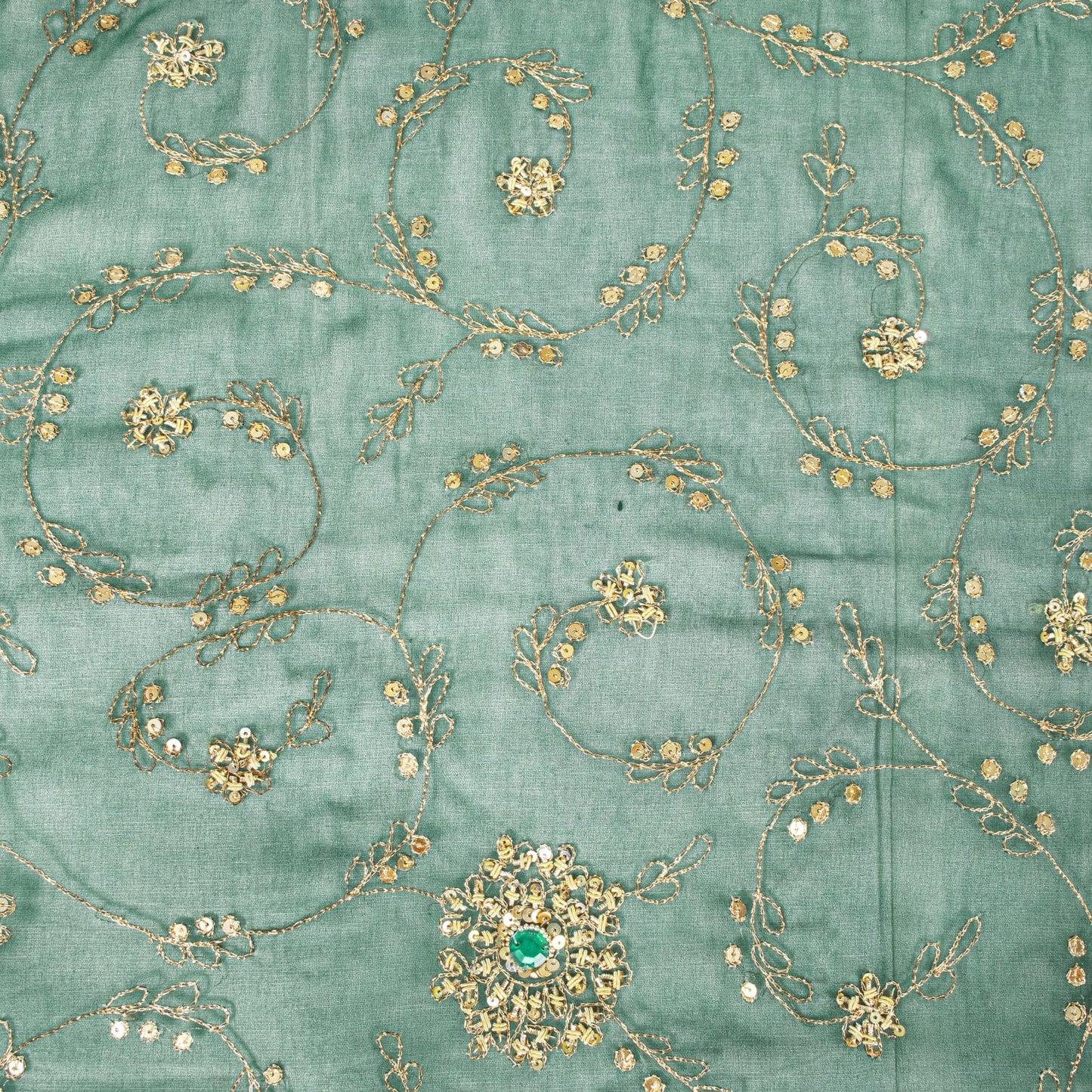 Sanskriti Vintage Green Georgette Dupatta/Stole Handembroidery Zari Zardozi Veil