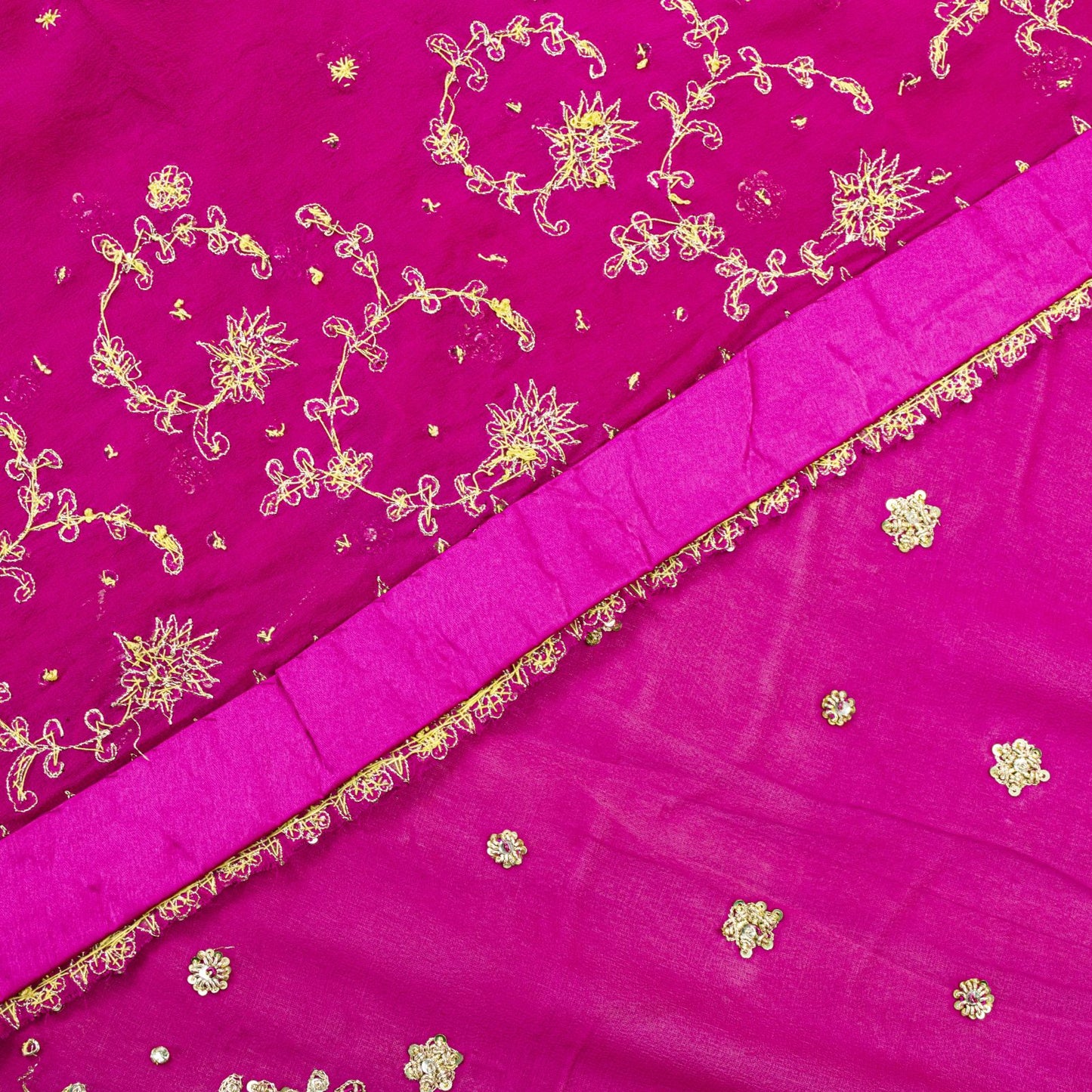 Sanskriti Vintage Pink Pure Georgette Dupatta/Stole Hand Embroidery Zari Zardozi