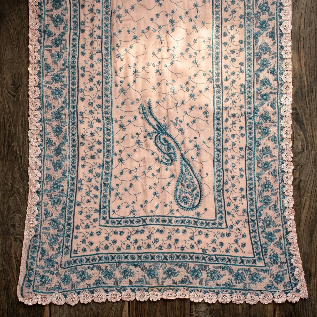 Sanskriti Vintage Pink Pure Georgette Silk Dupatta/Stole Hand Embroidered Sequin