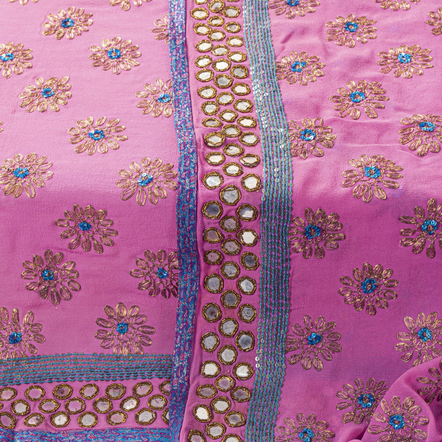 Sanskriti Vintage Pink Pure Georgette Dupatta/Stole Hand Embroidery Zardozi Veil