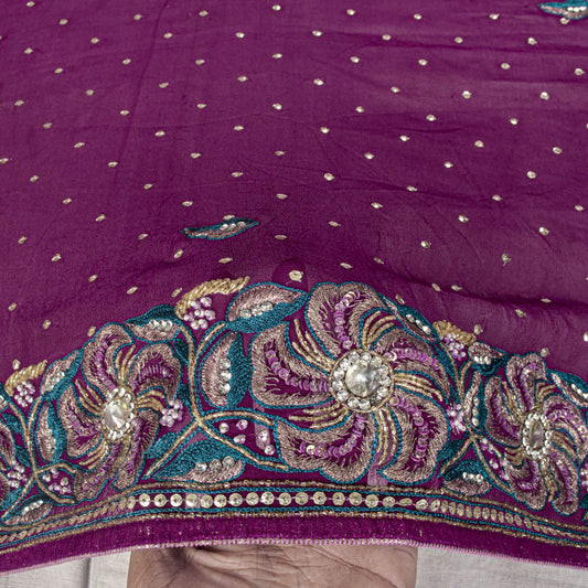 Sanskriti Vintage Pink Pure Georgette Silk Dupatta/Stole Hand Beaded Zari Veil