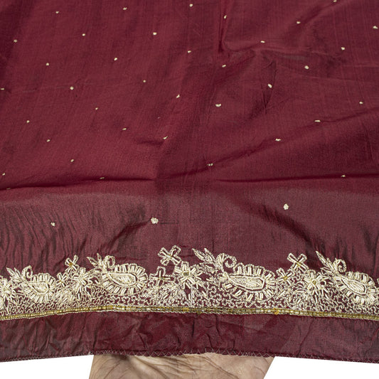Sanskriti Vintage Maroon Pure Silk Dupatta/Stole Hand Embroidered Zardozi Veil