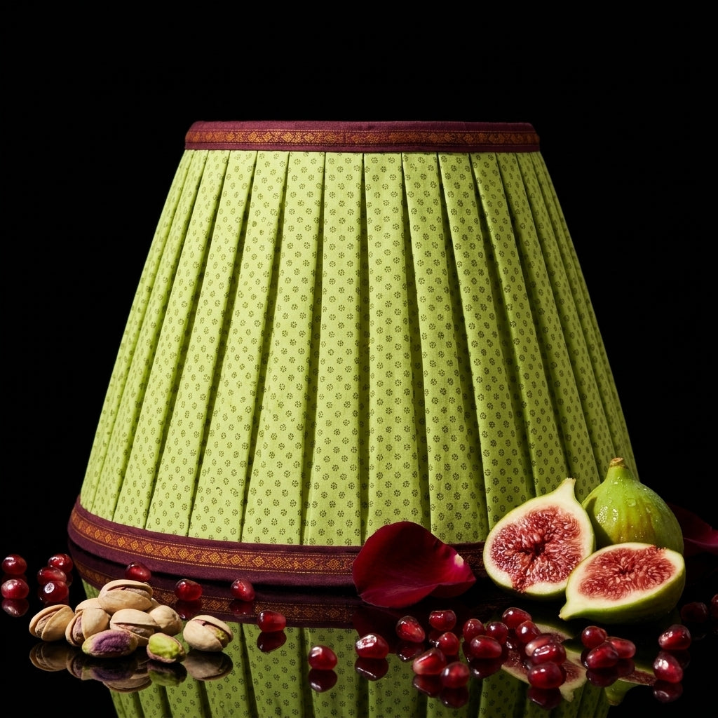 Sanskriti Handmade Lamp Green Pure Cotton Vintage Sari Upcycled Gathered/Pleated