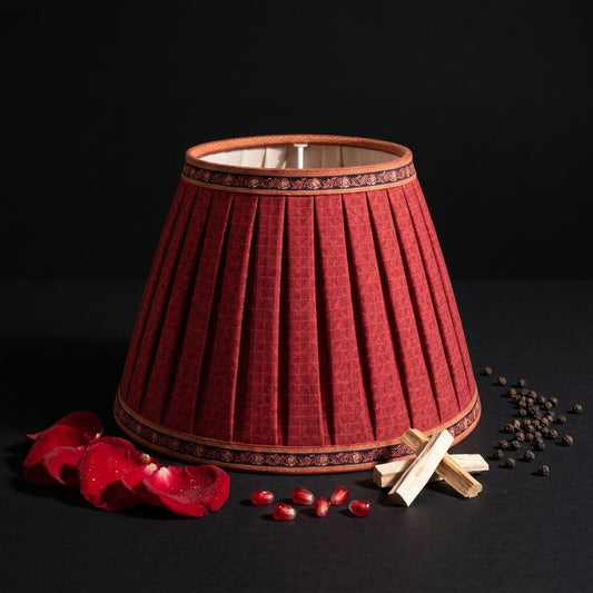 Sanskriti Handmade Lamp Red Pure Silk Vintage Saree Upcycled Gathered/Pleated