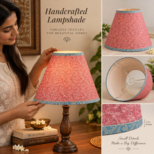 Sanskriti Handmade Pink Silk Upcycled Saree Fabric Pleated Lampshade | Artisan Decor