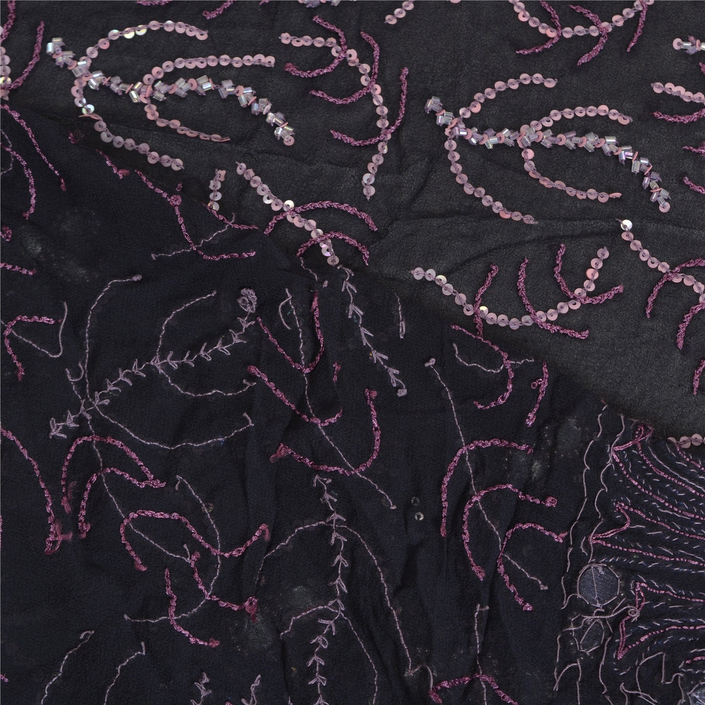 Sanskriti Vintage Indian Sarees Georgette Lehenga Sari Hand Beaded Pre Stitched