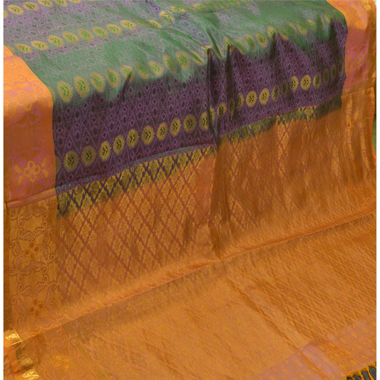 Sanskriti Vintage Green Wedding Indian Sarees Pure Silk Woven Ethnic Sari Sustainable Fabric