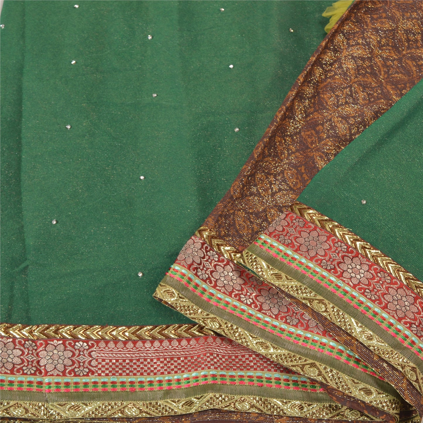 Sanskriti Vintage Grønne Sarier Ren Georgette Silke Håndlavet Sari Bluse i Bæredygtigt Stoff