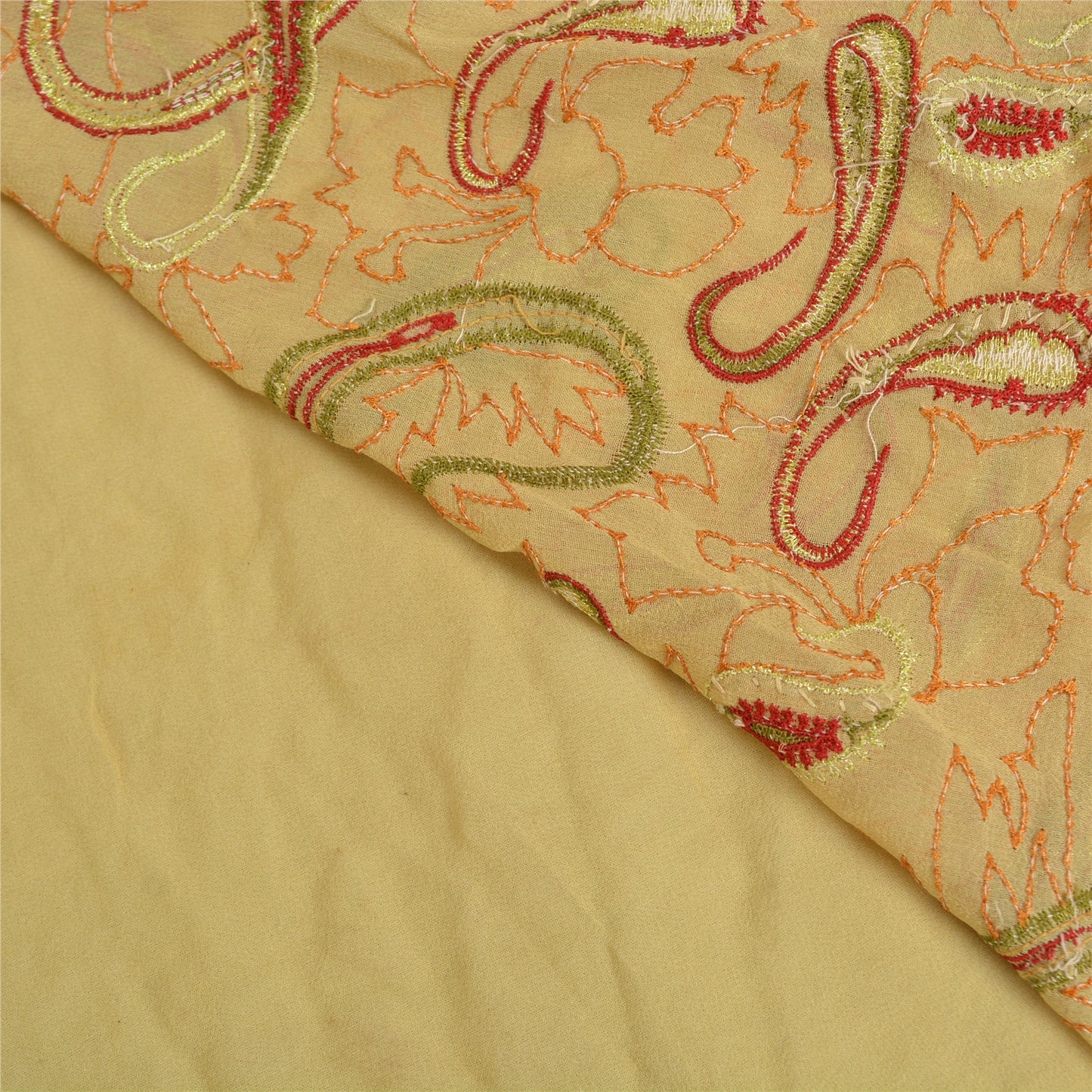 Sanskriti Vintage Cremefarvede Sarier 100% Ren Georgette Silke Håndperlet Sari Bæredygtigt Stof