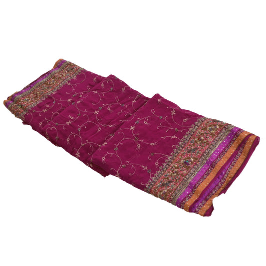 Sanskriti Vintage Pink Sarees Pure Georgette Silk Handmade Zardozi Sari Fabric
