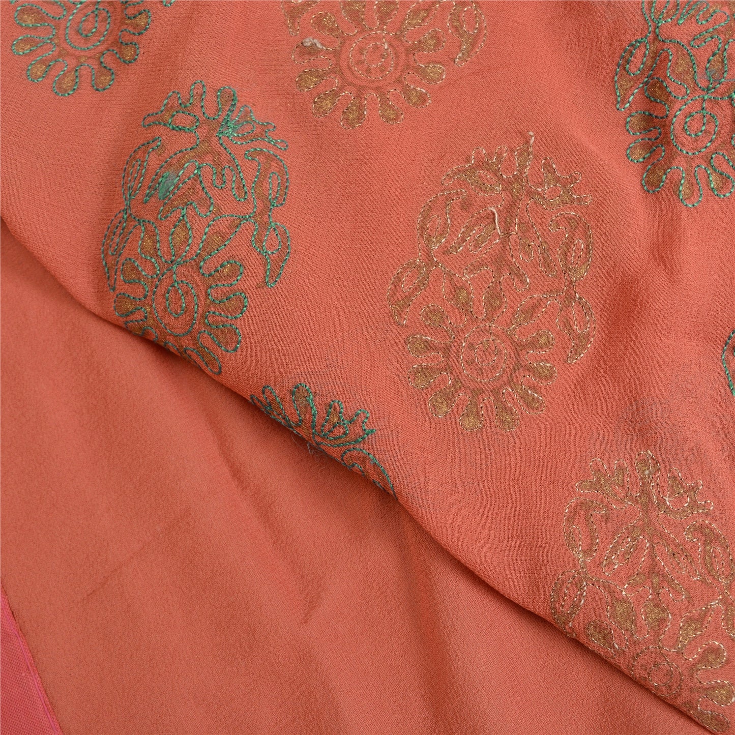 Sanskriti Vintage Pink Sarees Pure Georgette Silk Hand Beaded Sari 5 Yard Sustainable Fabric