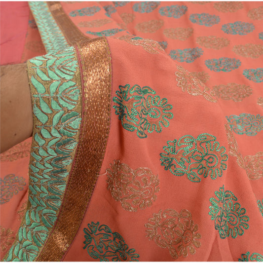 Sanskriti Vintage Pink Sarees Pure Georgette Silk Hand Beaded Sari 5 Yard Sustainable Fabric