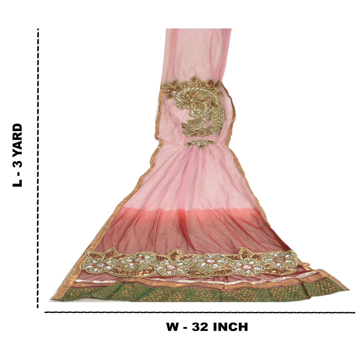 Sanskriti Vintage Indian Sarees Hand Beaded Pink Pre Stitched Lehenga Gota Sari