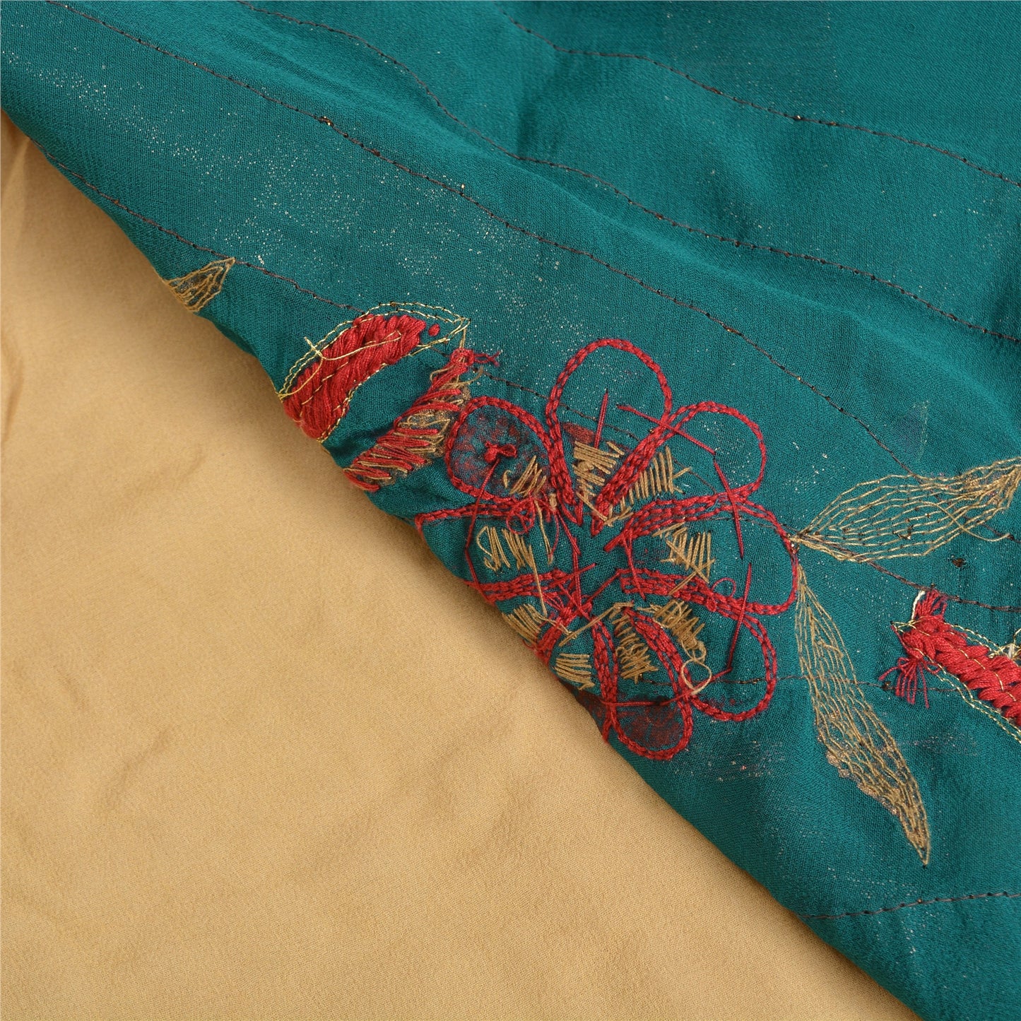 Sanskriti Vintage Teal Bollywood Sarees Pure Georgette Silk Beaded Fabric/Sari