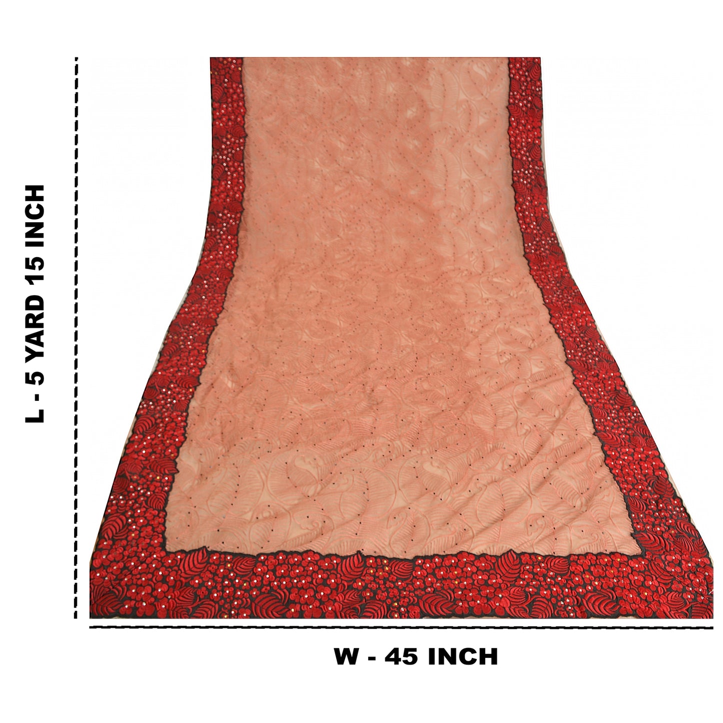Sanskriti Vintage Peach Sarees Net Mesh Hand Beaded 5yd Sustainable Fabric Sari With Blouse