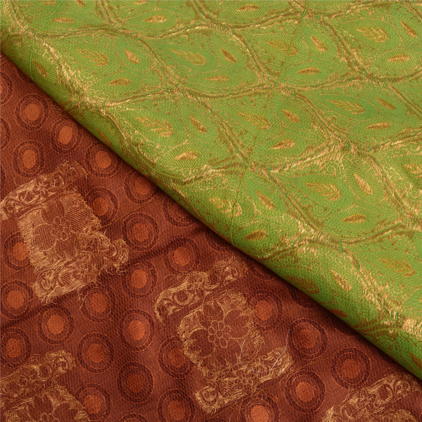 Sanskriti Vintage Green/Brown Heavy Sarees Pure Silk Woven Brocade Sustainable Fabric Sari