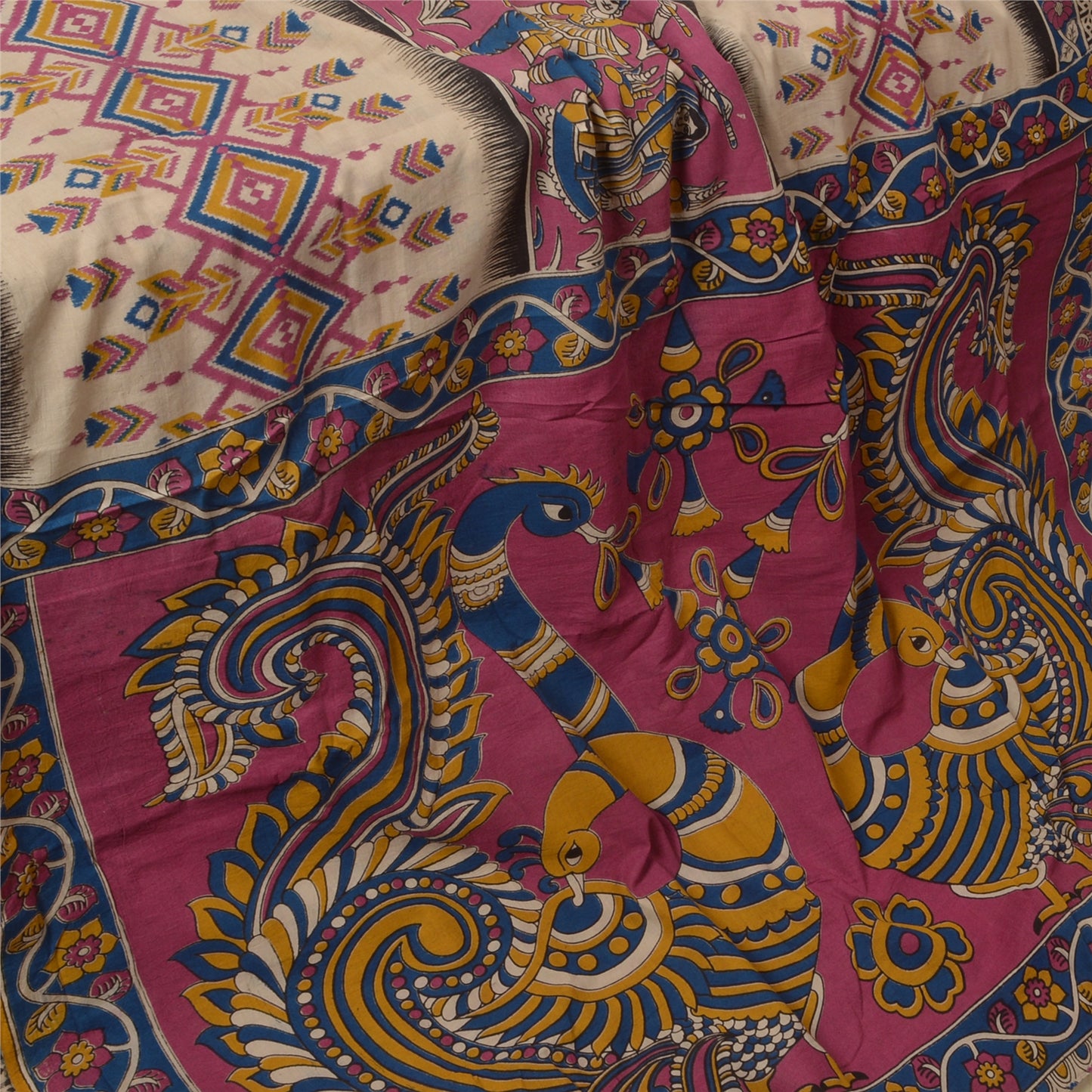 Sanskriti Vintage Pink Sarees 100% Pure Cotton Patachitra Printed Sari Sustainable Fabric