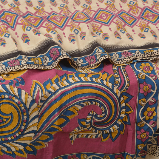 Sanskriti Vintage Pink Sarees 100% Pure Cotton Patachitra Printed Sari Sustainable Fabric
