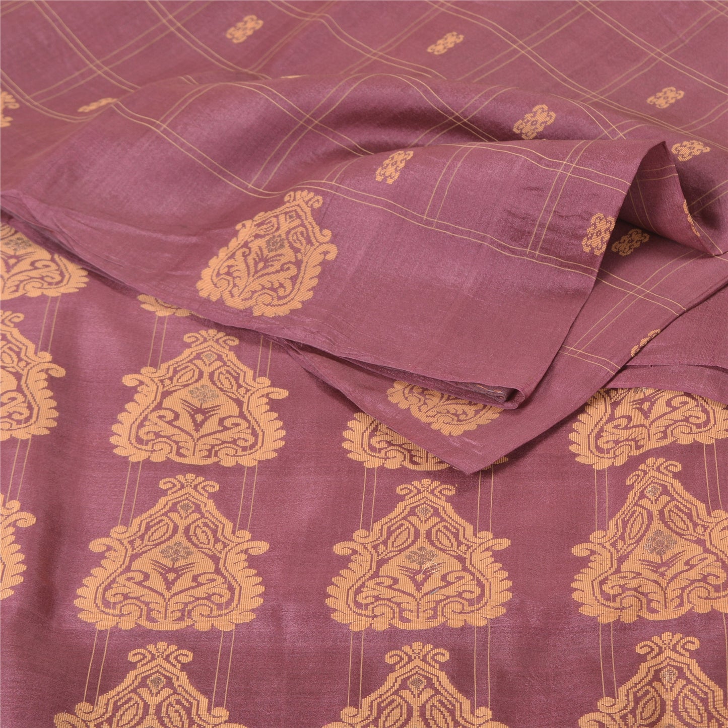 Санскритские винтажные лиловые индийские сари из чистой шерсти, тканое устойчивое сари 5 ярдов