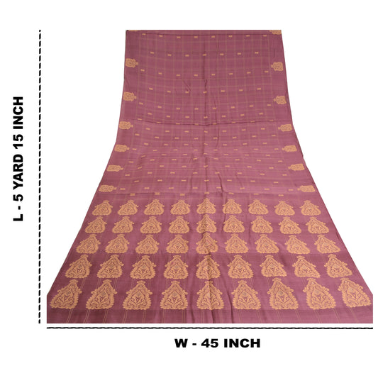 Sanskriti vintage Mauve Indian Sarees Pure Woolen Woven Sustainable Fabric 5 Yard Sari