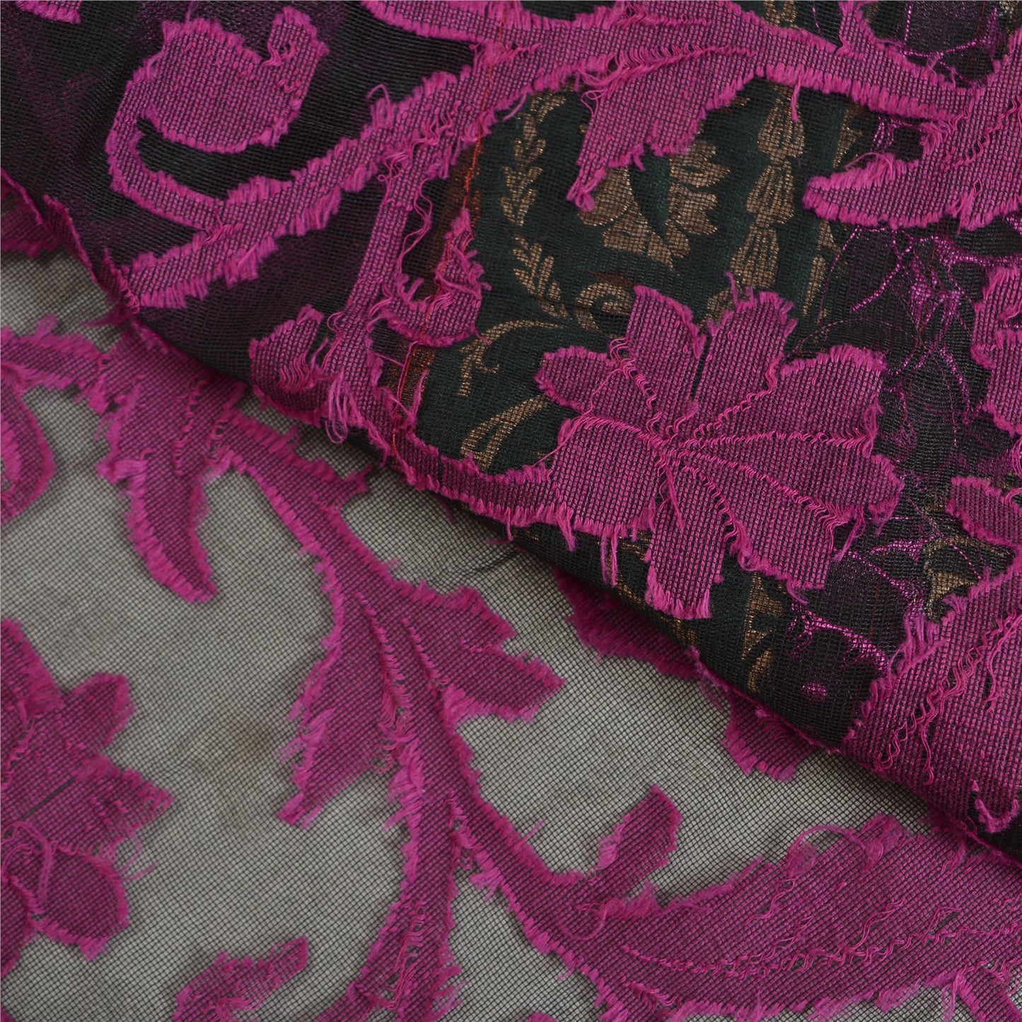 Sanskriti Vintage Black Indian Sarees Net Mesh Woven Party Sari 5 Yard Sustainable Fabric