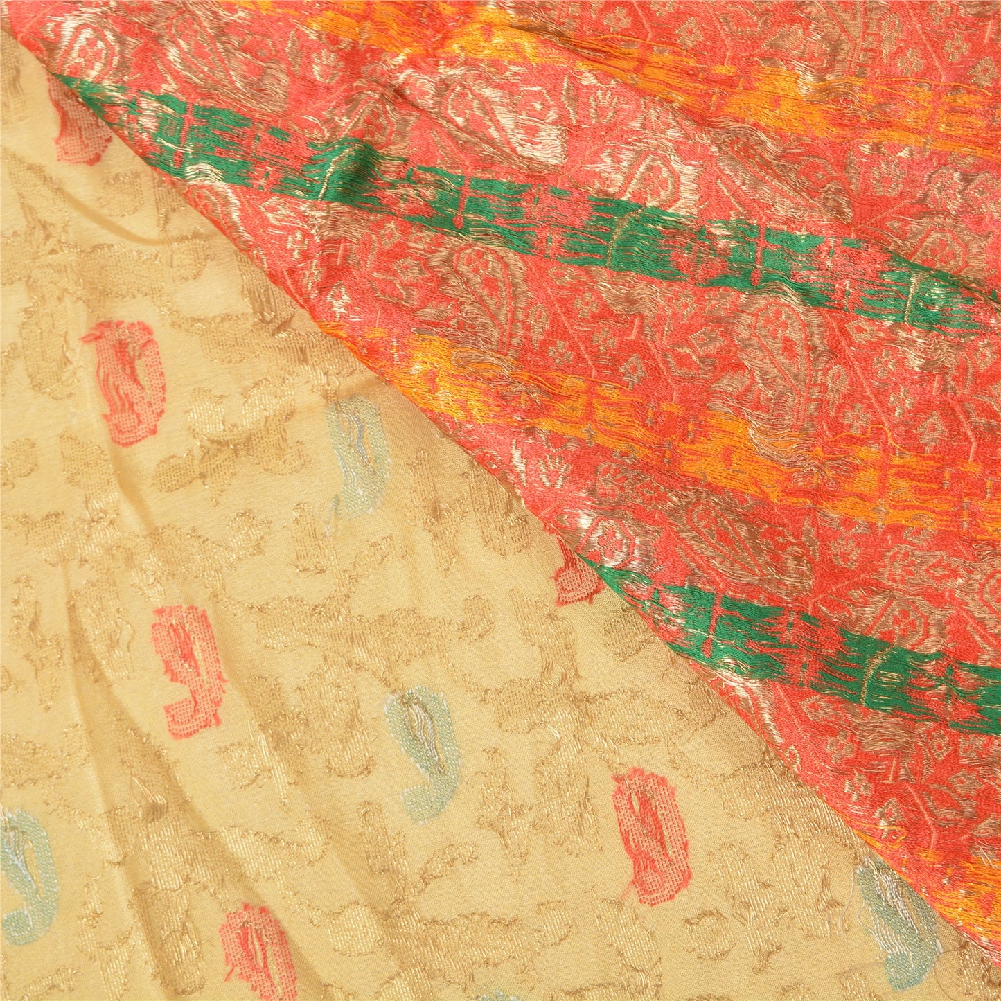 Sanskriti Vintage Indian Cream Sarees Pure Silk Woven Brocade Zari Sustainable Fabric Sari