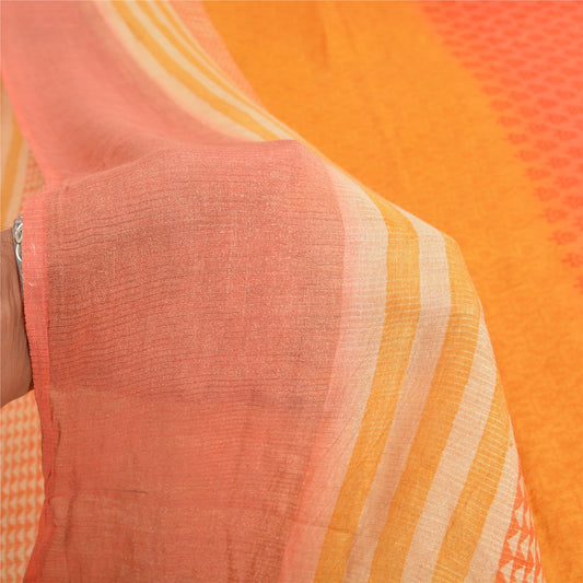 Sanskriti vintage Peach Sarees 100% Pure Woollen Block Print Woven Sustainable Fabric Sari