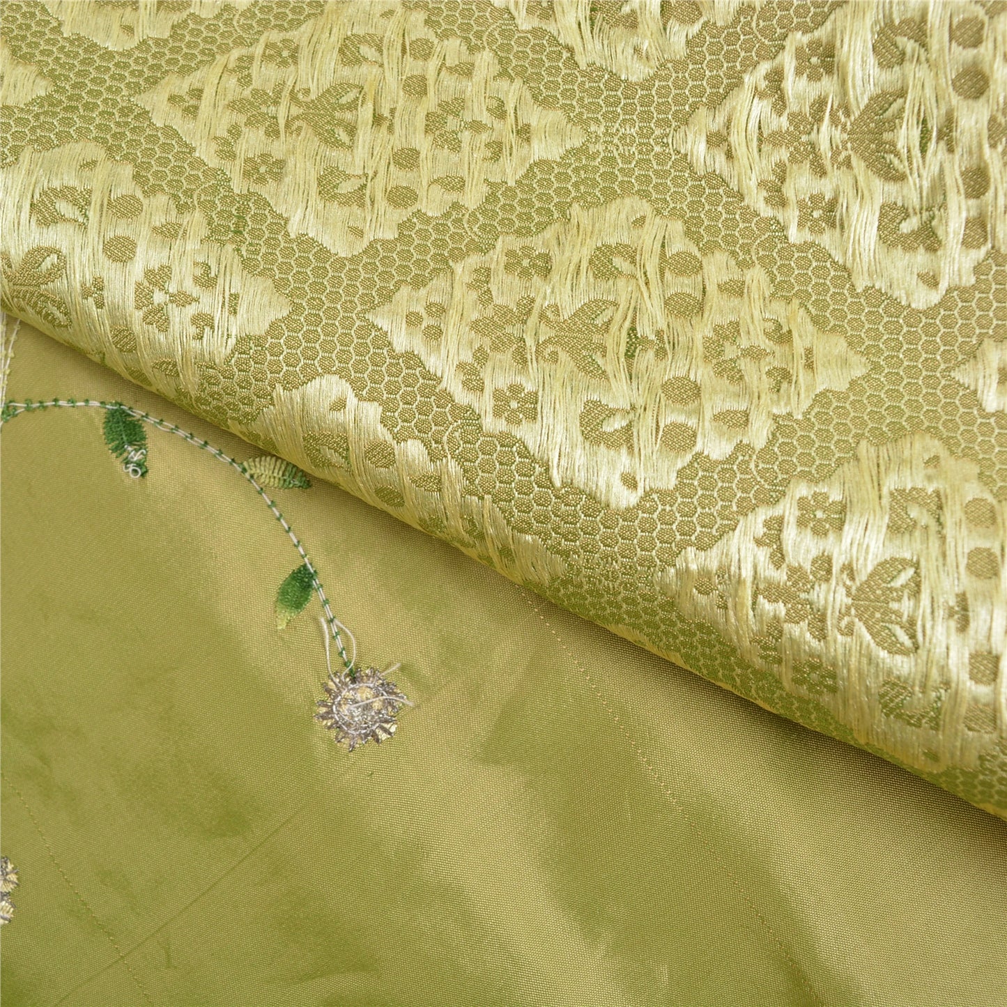 Sanskriti vintage Green Party Sarees Satin Embroidered Woven Sustainable Fabric 5 Yard Sari