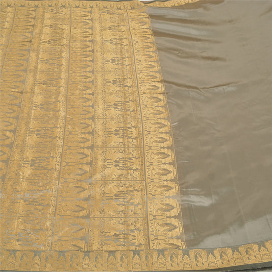 Sanskriti Vintage Grey Saree Art Silk Sustainable Fabric Woven Baluchari Sari Blouse