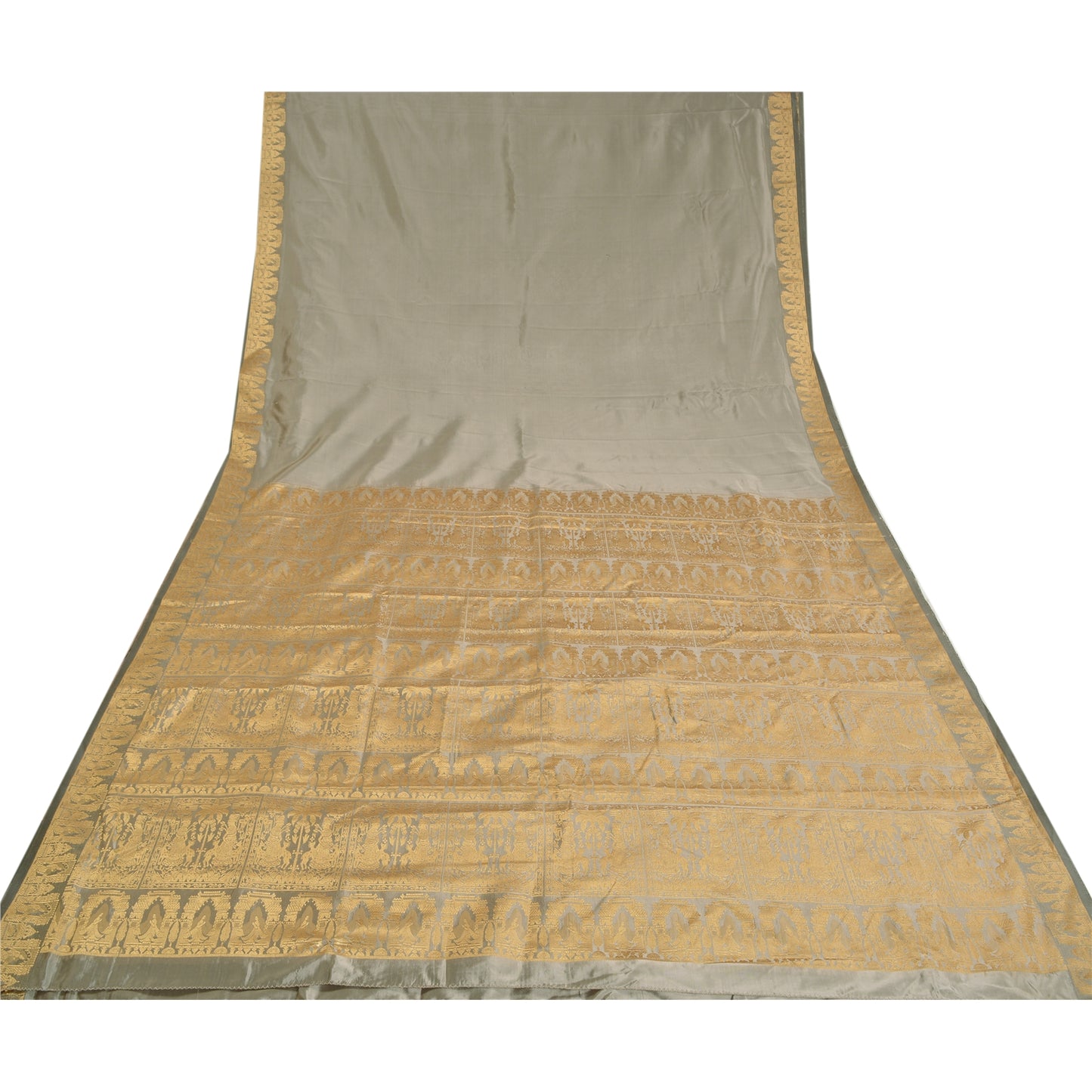 Sanskriti Vintage Grey Saree Art Silk Sustainable Fabric Woven Baluchari Sari Blouse