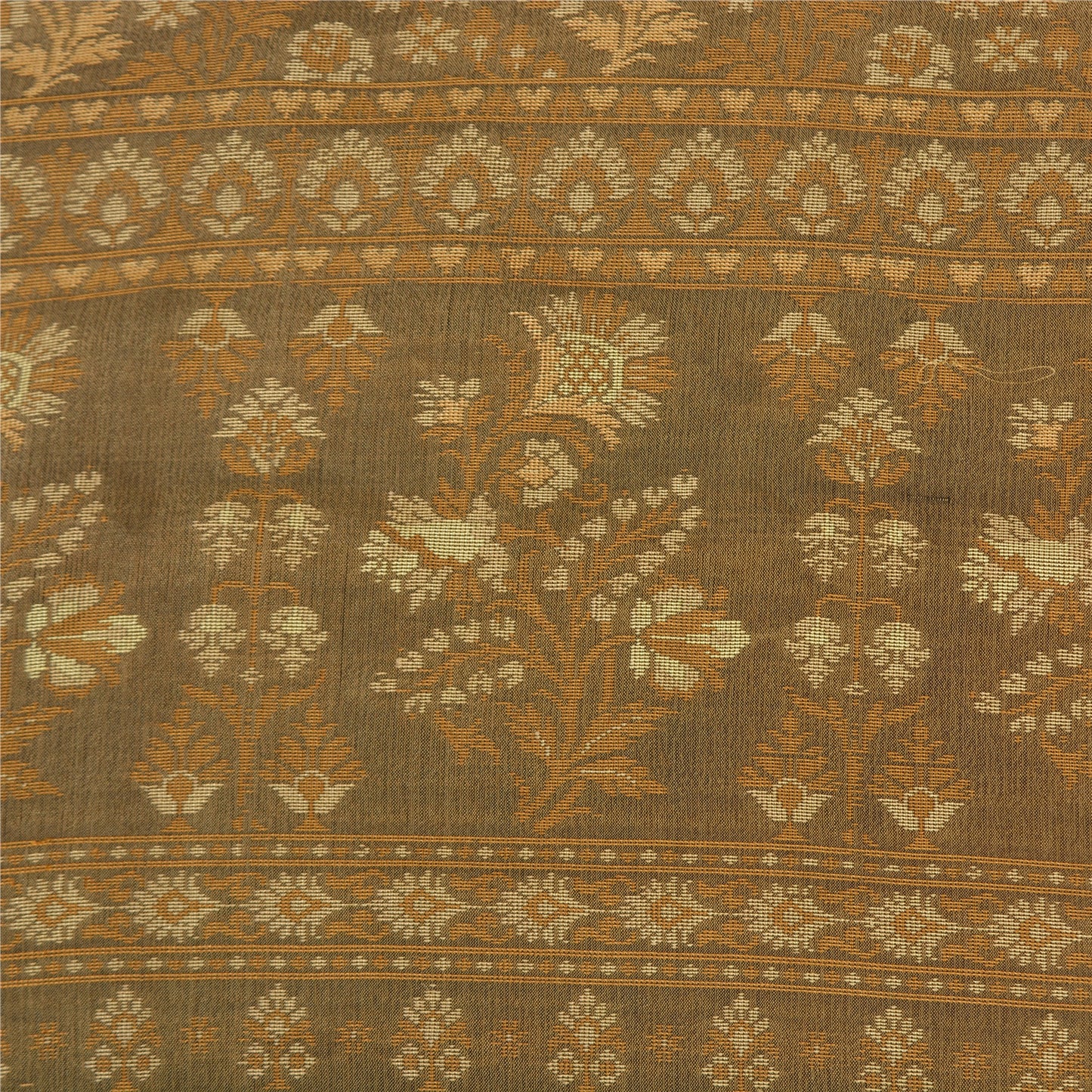 Санскрити Винтажное коричневое сари 100% чистый шелк традиционное тканое сари устойчивая ткань