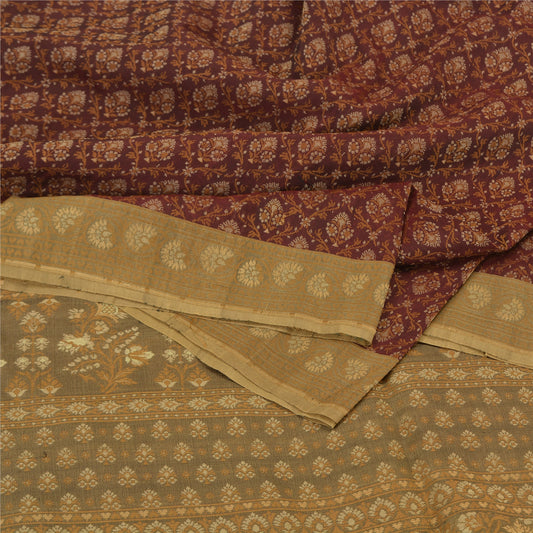 Sanskriti Vintage Brown Saree 100% Pure Silk Traditional Woven Sari Sustainable Fabric