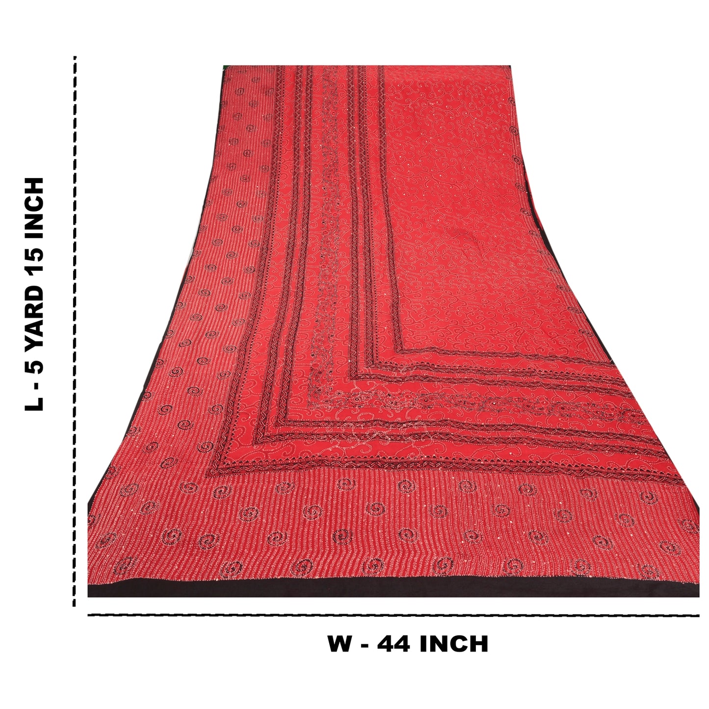 Sanskriti Vintage Red Indian Sari Pure Crepe Silk Handmade Kantha Sarees Fabric