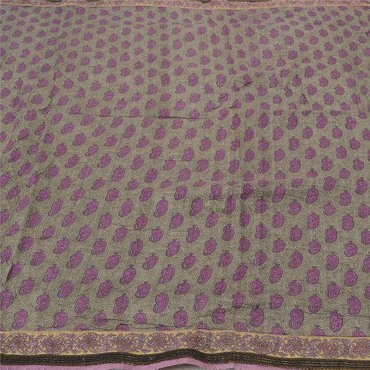 Sanskriti Vintage Indian Sarees Pure Tussar Silk Green Embroidered Sari Sustainable Fabric
