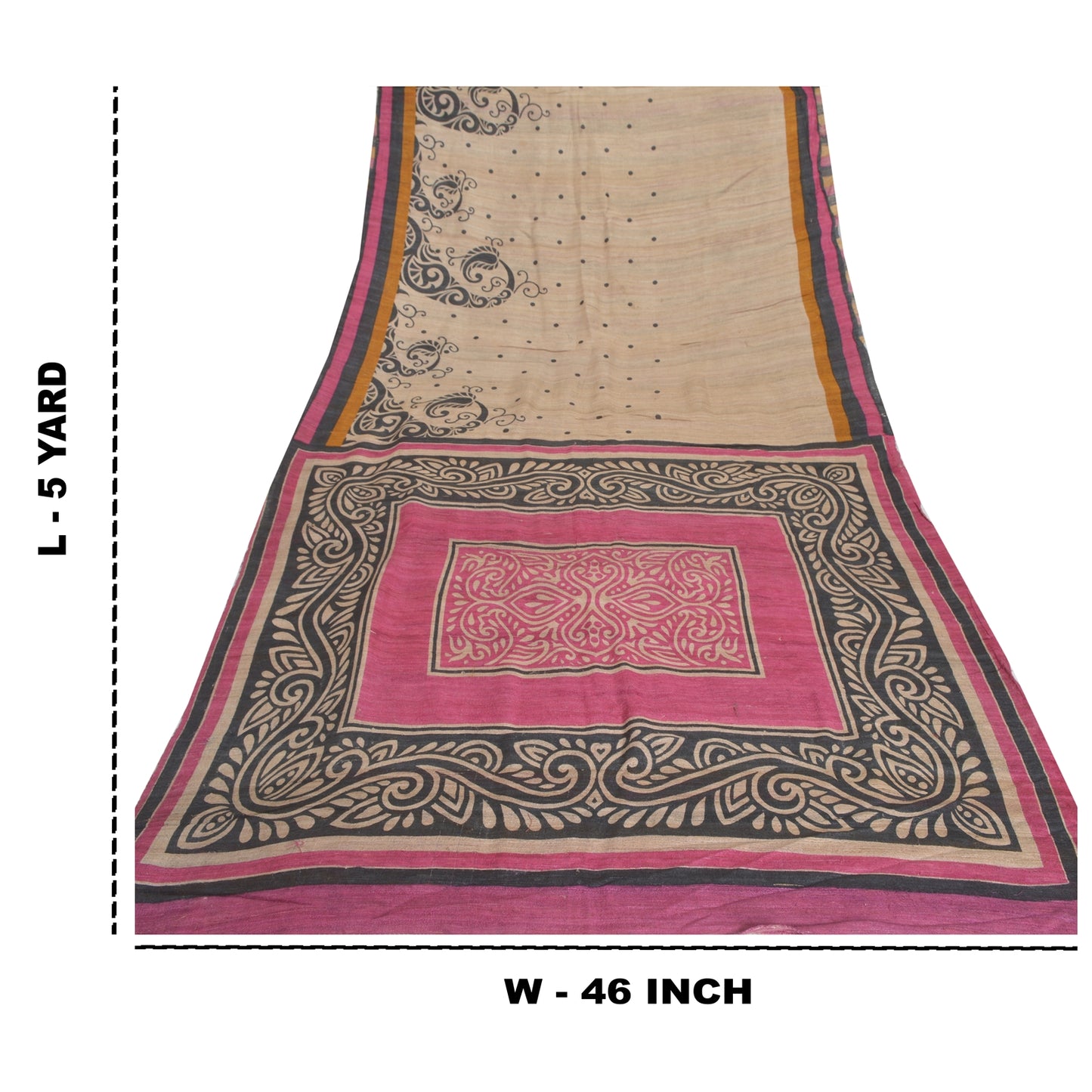 Sanskriti Vintage Cream Indian Sari Pure Handloom Silk Printed Sarees Sustainable Fabric