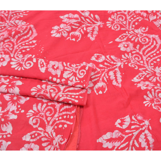 Sanskriti Vintage Pink Indian Sarees 100% Pure Cotton Batik Work Sari Sustainable Fabric