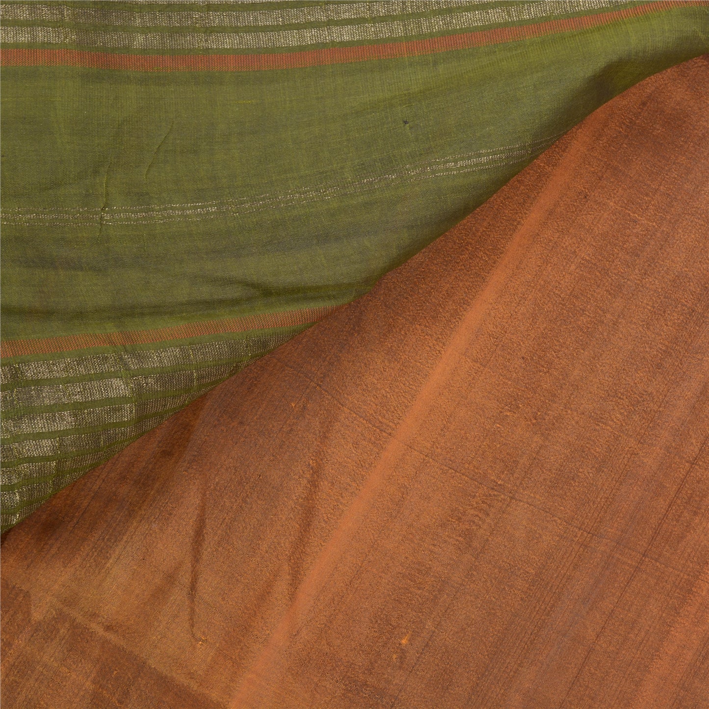 Sanskriti Vintage Heavy Brown Sarees Pure Mysore Silk Hand Woven Sari Fabric