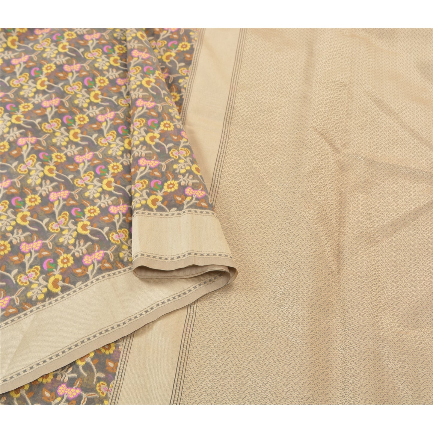 Sanskriti Vintage Grey Indian Sarees Art Silk Hand Woven Indian Sari Fabric